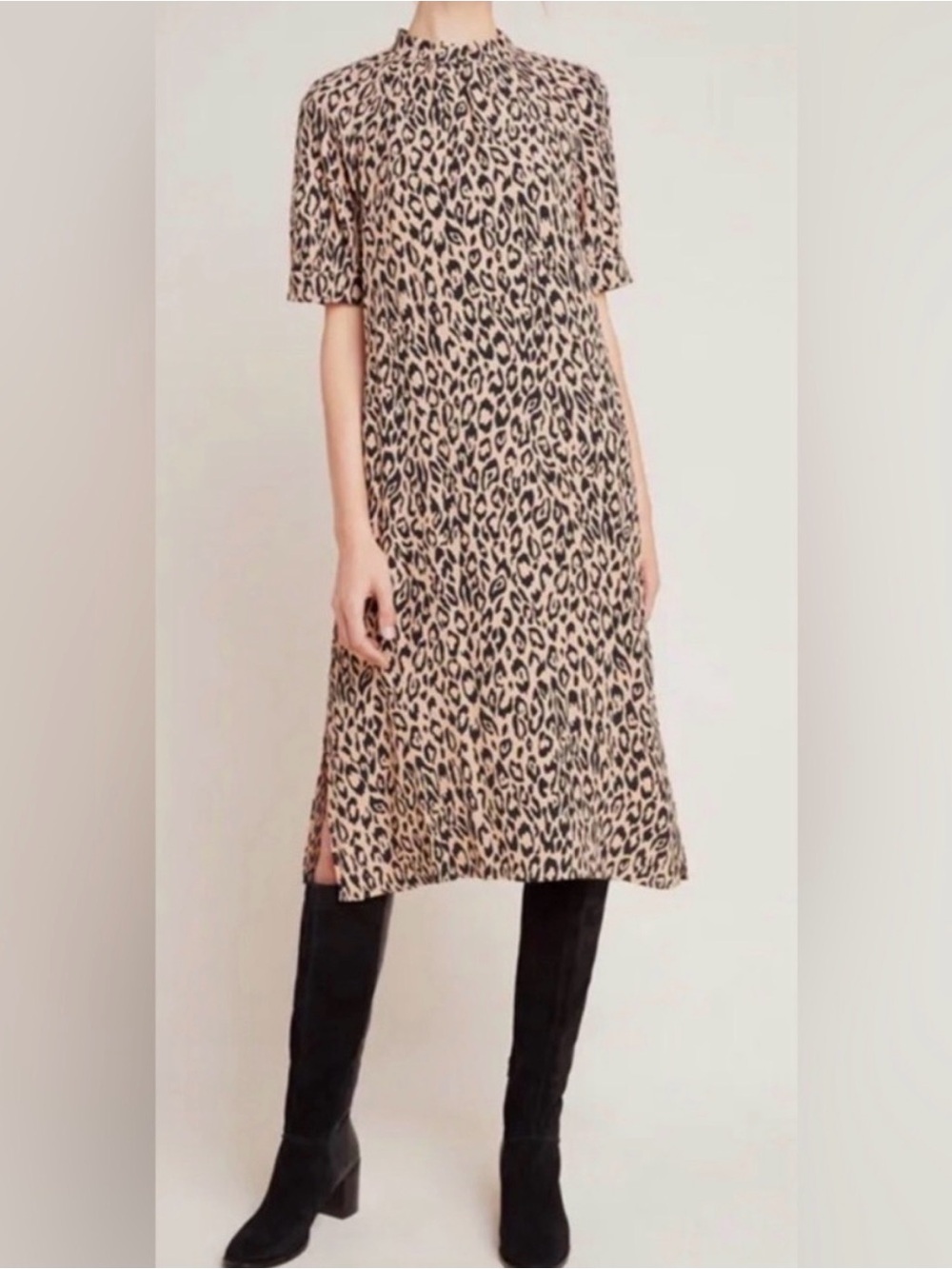Anthropologie Beige and Black Leopard Midi Dress